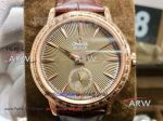 Perfect Replica Omega De Ville Rose Gold Bezel Brown Leather Watch